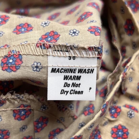 Vintage 70s Floral Polka Dot Print Midi Skirt Tan A Line Boho Retro Mod Hippie - Picture 6 of 7